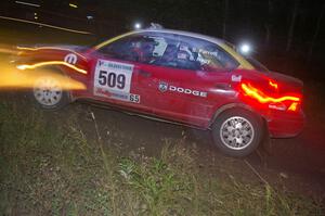 Scott Parrott / Breon Nagy Dodge Neon through the spectator point on SS13, Sockeye Lake.