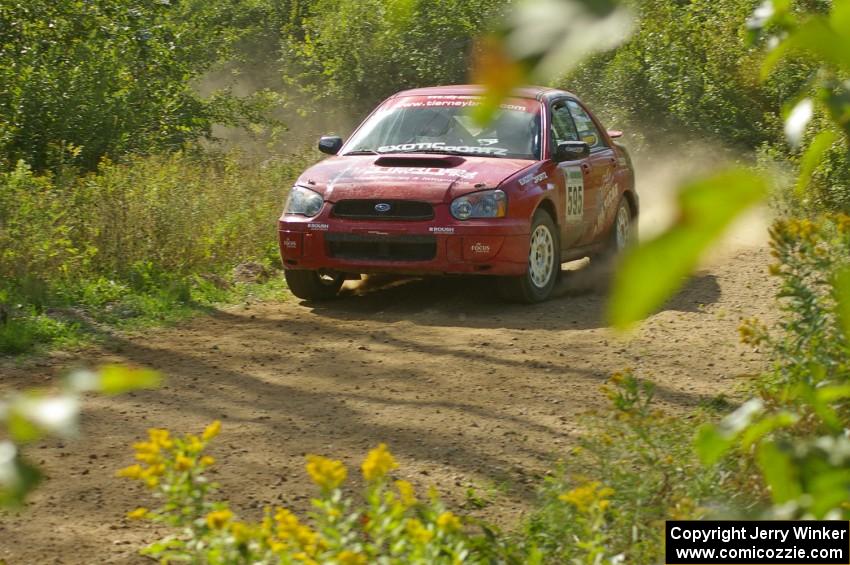 John Cirisan / Josh Hamacher Subaru WRX through an uphill right on SS10, Chad's Yump.