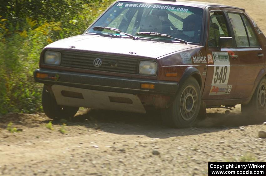 Matt Bushore / Andy Bushore VW Jetta through an uphill left on SS10, Chad's Yump.