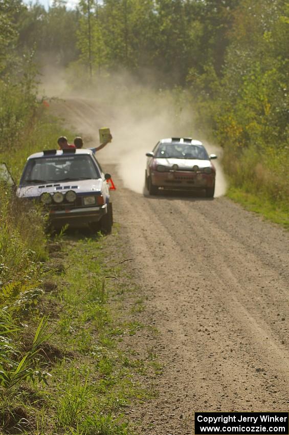Scott Parrott / Breon Nagy Dodge Neon passes the Dave Sterling / Stacy Sterling Dodge Omni GLH on SS10, Chad's Yump.