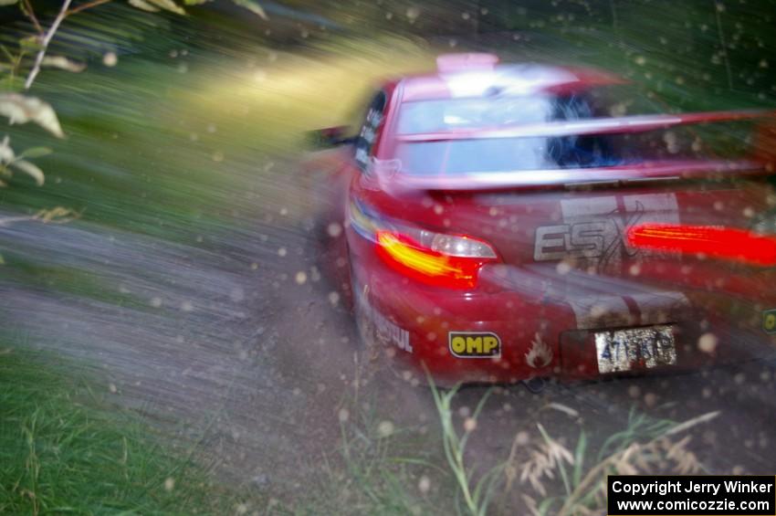 Pat Richard / Nathalie Richard Subaru WRX STi drifts through the spectator point on SS13, Sockeye Lake.