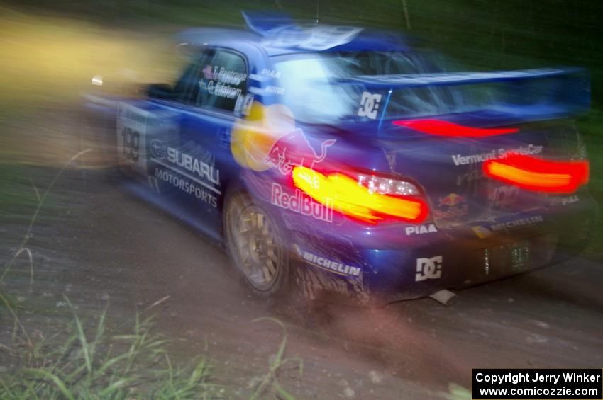 Travis Pastrana / Christian Edstrom Subaru WRX STi drifts through the spectator point on SS13, Sockeye Lake.