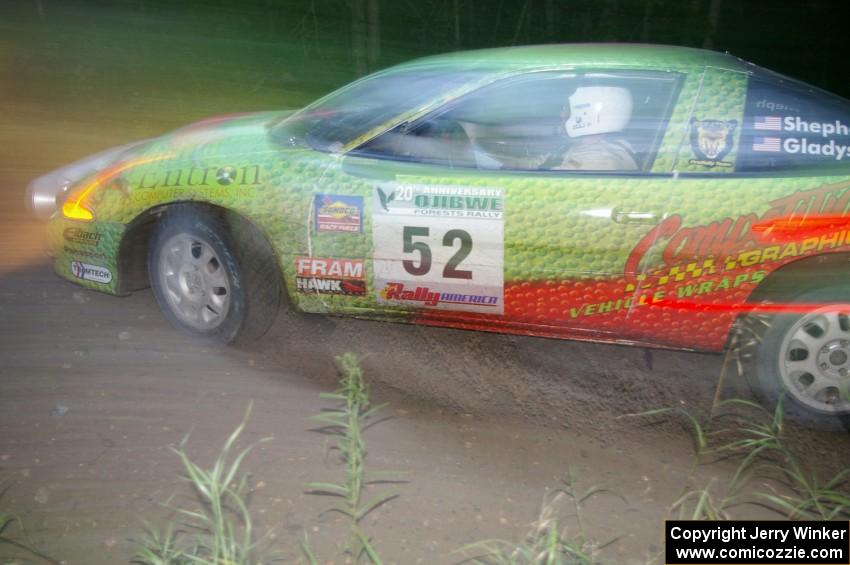 Doug Shepherd / Pete Gladysz Mitsubishi Eclipse at speed through the spectator point on SS13, Sockeye Lake.