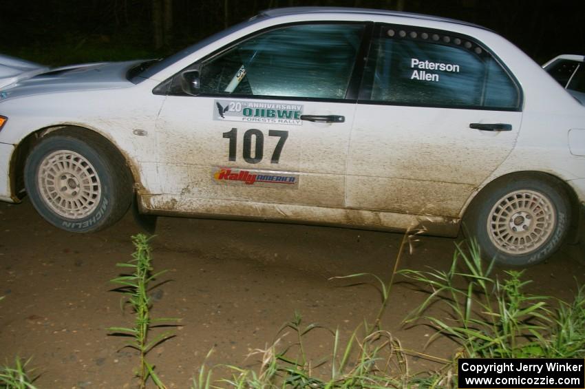 Tim Paterson / John Allen Mitsubishi Lancer Evo VIII at speed through the spectator point on SS13, Sockeye Lake.