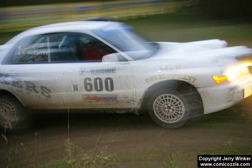 Fintan McCarthy / Noel Gallagher Subaru WRX STi through the spectator point on SS13, Sockeye Lake.