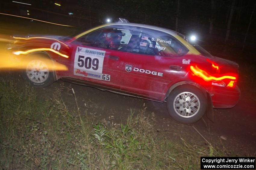 Scott Parrott / Breon Nagy Dodge Neon through the spectator point on SS13, Sockeye Lake.