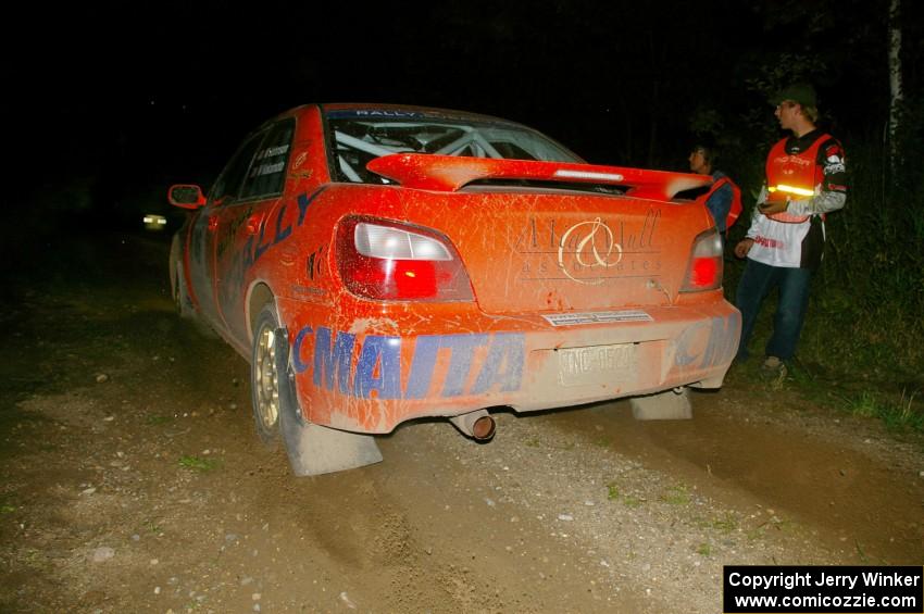 Matthew Johnson / Wendy Nakamoto Subaru WRX leaves the start of SS16, Perkins.