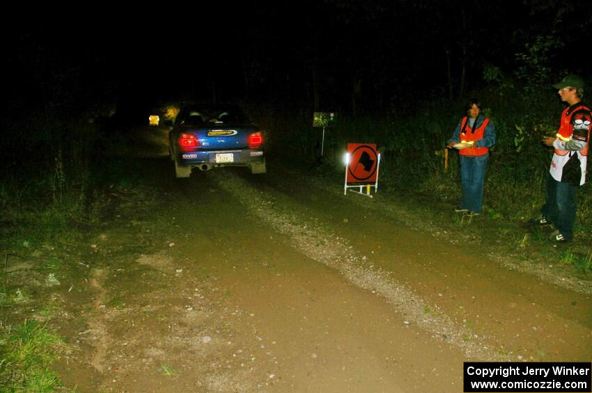 Eric Langbein / Jeremy Wimpey Subaru WRX leaves the start of SS16, Perkins.