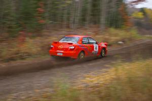 Matthew Johnson / Wendy Nakamoto Subaru WRX heads uphill near the start of SS1, Herman.