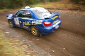 Mark McElduff / Damien Irwin Subaru WRX STi heads uphill near the start of SS1, Herman.