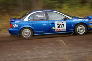 Micah Wiitala / Jason Takkunen Saturn SL2 heads uphill near the start of SS1, Herman.