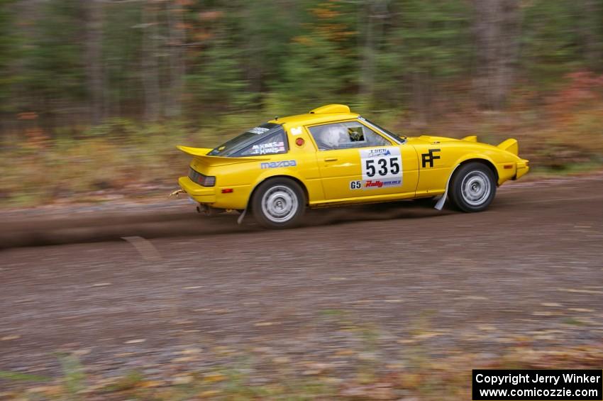 Jake Himes / Matt Himes	Mazda RX-7 heads uphill near the start of SS1, Herman.