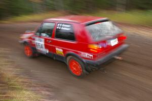 Dave Grenwis / Dan Goldman VW GTI heads uphill near the start of SS1, Herman.