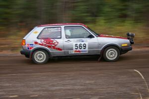 John Hruska / Eric Kokkonen VW GTI heads uphill near the start of SS1, Herman.