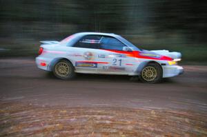 Yurek Cienkosz / Lukasz Szela Subaru Impreza RS crosses the finish of SS2, Menge Creek North.