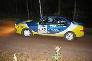 Joan Hoskinson / Jimmy Brandt Subaru Impreza RS comes into the flying finish of SS2, Menge Creek North.