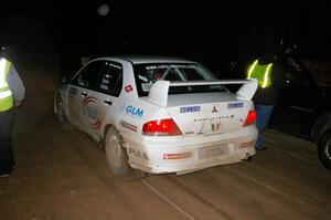 Alfredo De Dominicis / Massimo Daddoveri Mitsubishi Lancer Evo 7 checks into the finish of Baraga Plains, SS4.