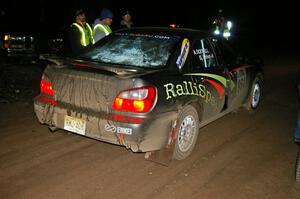 Dave Anton / Alan Ockwell Subaru WRX STi at the finish control of SS4, Baraga Plains.