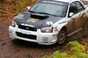 Ken Block / Alex Gelsomino Subaru WRX STi set up for the final hard right at the finish of Gratiot Lake 1, SS7.