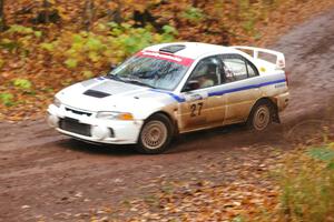 Chris Gilligan / Joe Petersen Mitsubishi Lancer Evo IV sets up for the final hard right at the finish of Gratiot Lake 1, SS7.