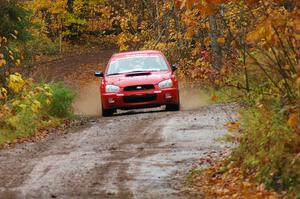 John Cirisan / Josh Hamacher Subaru WRX at speed before the flying finish of Gratiot Lake 1, SS7.