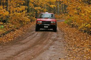 Jim Cox / Ryan LaMothe Chevrolet S-10 comes downhill after the flying finish of SS7, Gratiot Lake 1.