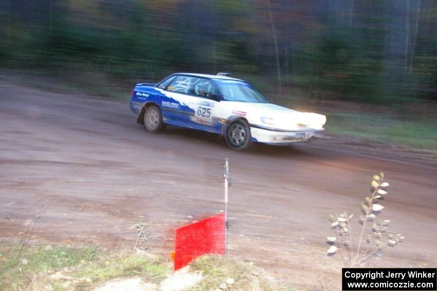 Mike Wray / Don DeRose Subaru Legacy Sport comes across the finish line of SS2, Menge Creek North.