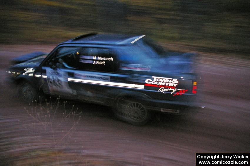 Mike Merbach / Jeff Feldt VW Jetta comes across the finish line of SS2, Menge Creek North.