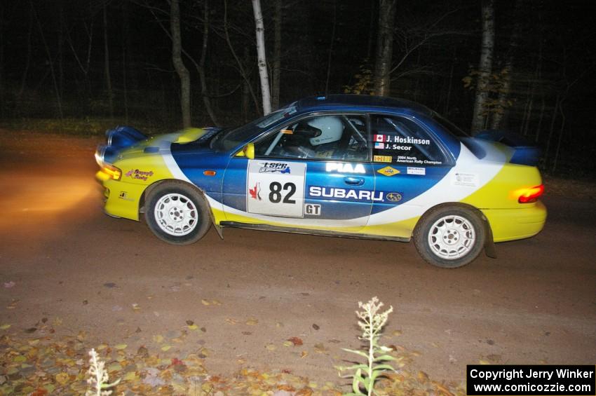 Joan Hoskinson / Jimmy Brandt Subaru Impreza RS comes into the flying finish of SS2, Menge Creek North.