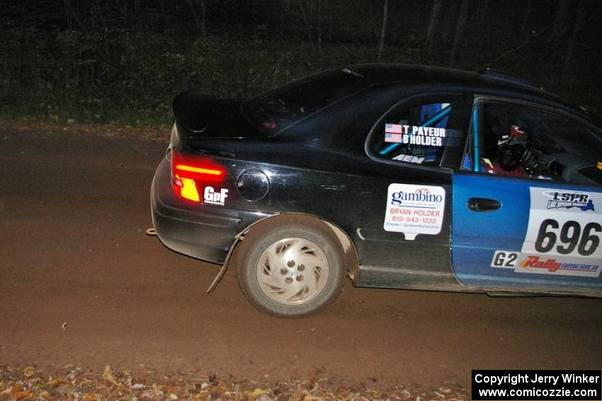 Bryan Holder / Tracy Payeur Plymouth Neon comes in to the flying finish of SS2, Menge Creek North.