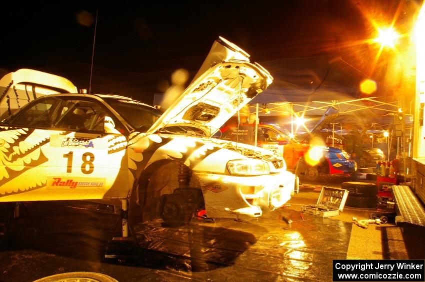 Matt Iorio / Ole Holter Subaru Impreza gets serviced during the second stop in L'Anse.