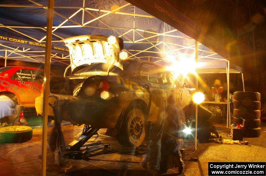 Otis Dimiters / Peter Monin Subaru WRX STi gets serviced in L'Anse for a second time.