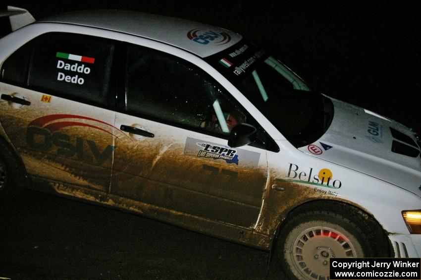 Alfredo De Dominicis / Massimo Daddoveri Mitsubishi Lancer Evo 7 comes into the flying finish of SS6, Herman North.