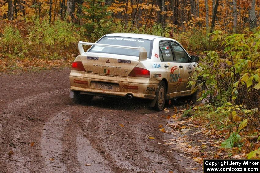 Alfredo De Dominicis / Massimo Daddoveri Mitsubishi Lancer Evo 7 through the final corner of Gratiot Lake 1, SS7.