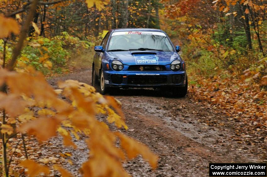 Mark McElduff / Damien Irwin Subaru WRX STi rockets up the final hill of Gratiot Lake 1, SS7, just before the finish.