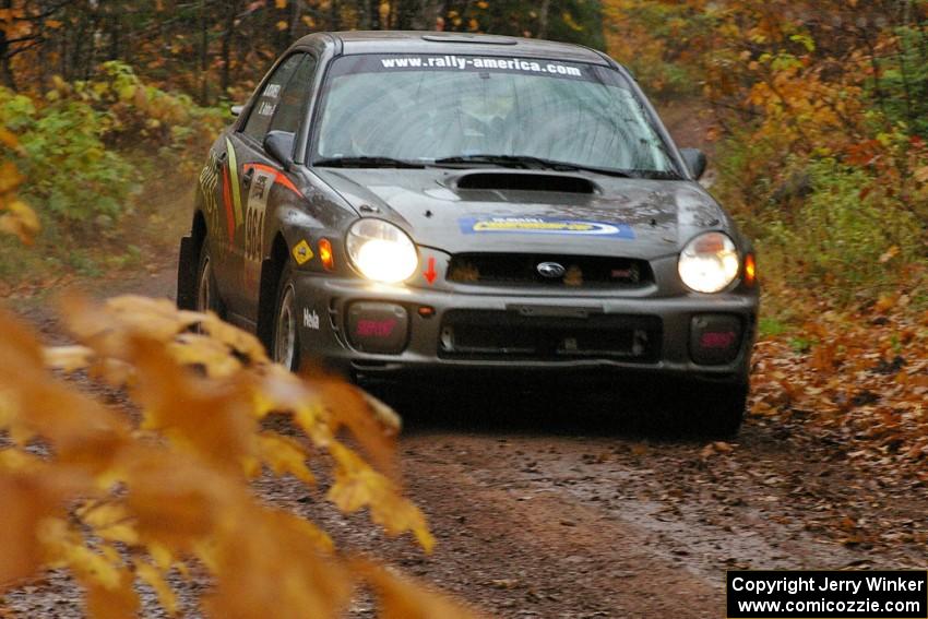 Dave Anton / Alan Ockwell Subaru WRX STi at speed in the final uphill section of Gratiot Lake, SS7, before the finish.