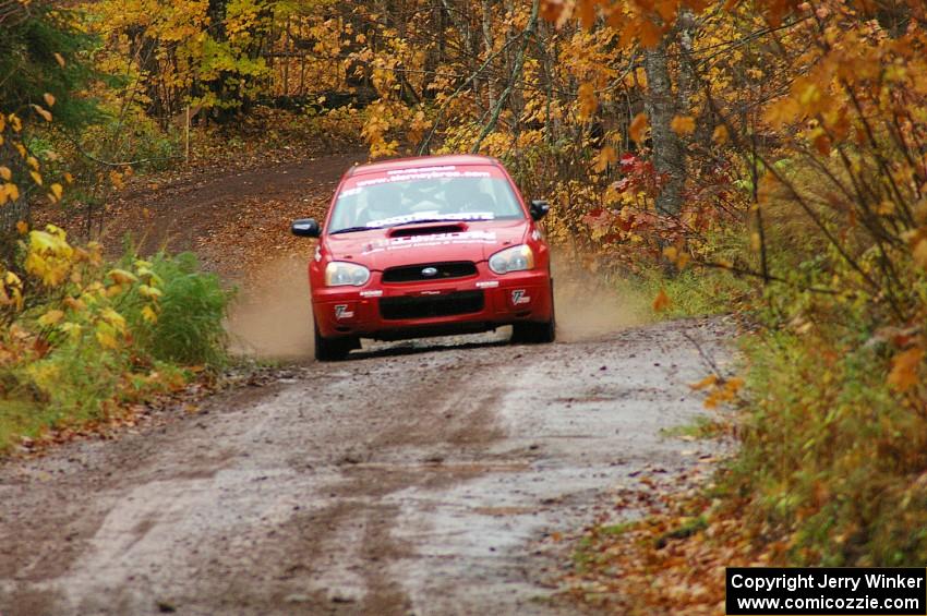 John Cirisan / Josh Hamacher Subaru WRX at speed before the flying finish of Gratiot Lake 1, SS7.