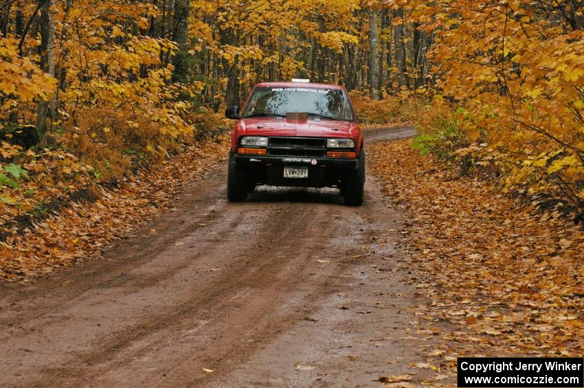 Jim Cox / Ryan LaMothe Chevrolet S-10 comes downhill after the flying finish of SS7, Gratiot Lake 1.