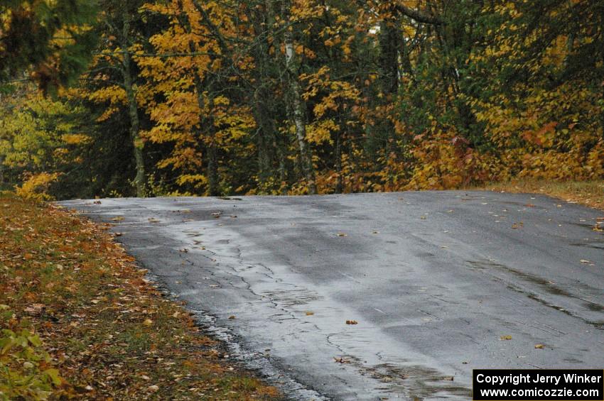 Rain fell steadily before any action at the midpoint jump on Brockway, SS10.