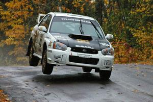 Ken Block / Alex Gelsomino Subaru WRX STi gets airborne at the midpoint jump on Brockway, SS10.