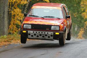 Joe Sladovich/ Kent Gardam VW GTI catches decent air at the midpoint jump on Brockway, SS10.