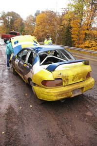 Joan Hoskinson / Jimmy Brandt Subaru Impreza RS had a major roll at speed on Delaware 2, SS11, destroying the car.