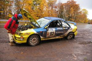 Joan Hoskinson / Jimmy Brandt Subaru Impreza RS had a major roll at speed on Delaware 2, SS11, destroying the car.