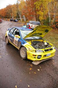 Joan Hoskinson / Jimmy Brandt Subaru Impreza RS had a major roll at speed on Delaware 2, SS11, destroying the car.