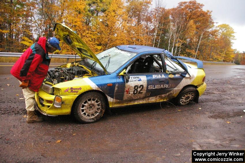 Joan Hoskinson / Jimmy Brandt Subaru Impreza RS had a major roll at speed on Delaware 2, SS11, destroying the car.