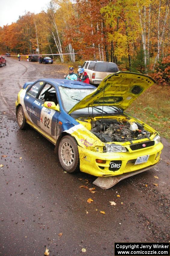 Joan Hoskinson / Jimmy Brandt Subaru Impreza RS had a major roll at speed on Delaware 2, SS11, destroying the car.