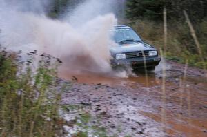 Mike Merbach / Jeff Feldt VW Jetta hits the final big puddle at the end of Gratiot Lake 2, SS14, at speed.