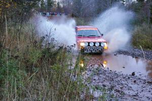 Joe Sladovich/ Kent Gardam VW GTI hits the final big puddle at the end of Gratiot Lake 2, SS14, at speed.