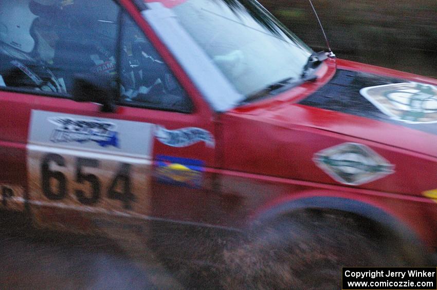 Dave Grenwis / Dan Goldman VW GTI exits the final big puddle at the end of Gratiot Lake 2, SS14, at speed.