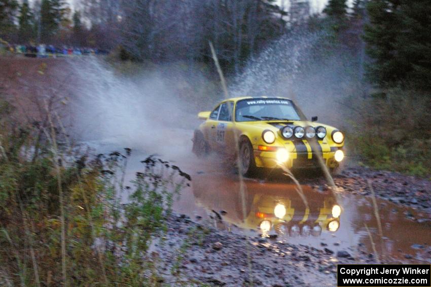 Bob Cutler / John Atsma Porsche 911S hits the final big puddle at the end of Gratiot Lake 2, SS14, at speed.